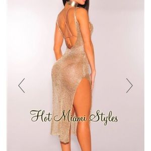 Gold Metallic Knit Double Slit Midi Dress/Coverup